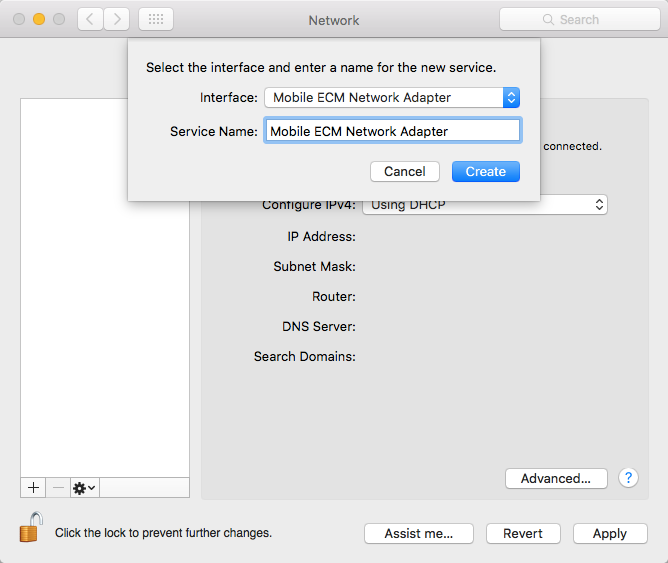 add usb interface for network connection in mac sierra